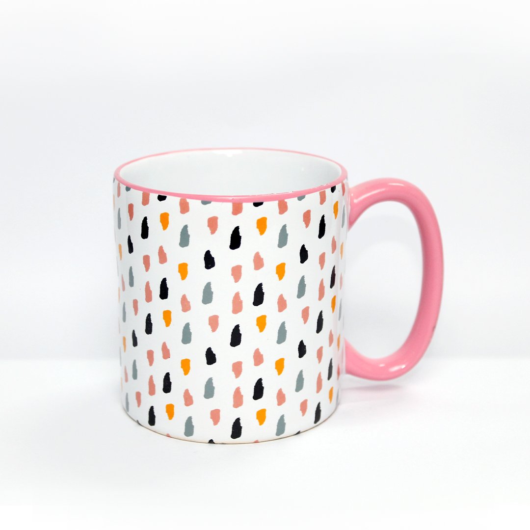 Zazpi Ceramics Cod 7477 Caneca Decor Reta Z Cabo C 300ml 13 X 8 5 X 9 1 Cm Branco Rosa